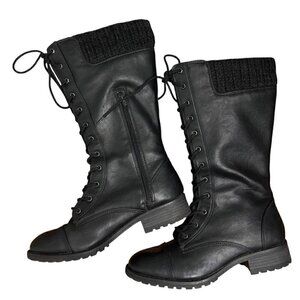 VTG 90s Bongo Black Lace & Zip Up Boots Women 8 Knit Top Mid Calf DARK ACADEMIA